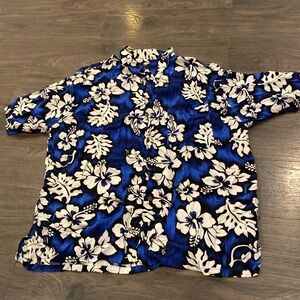 Tiki palm blue & white button down Hawaiian tshirt size XXL 10:31